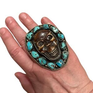 Silver Skull & Turquoise Ring XL